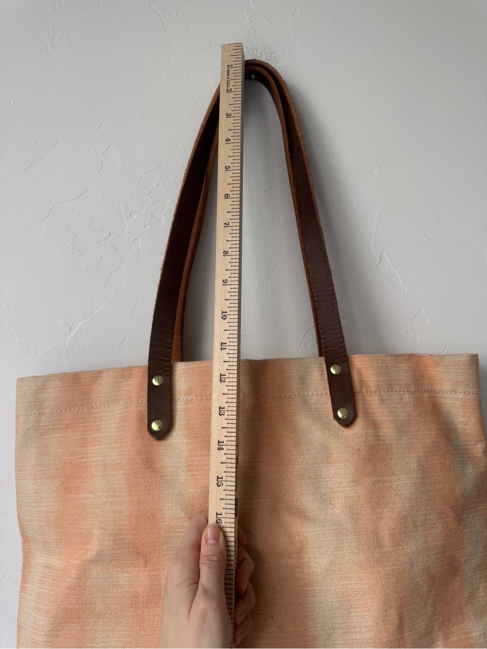 R. Riveter "Wilson" Canvas Tote – Peach/Cream Stripe with Leather Straps - Picture 4 of 7